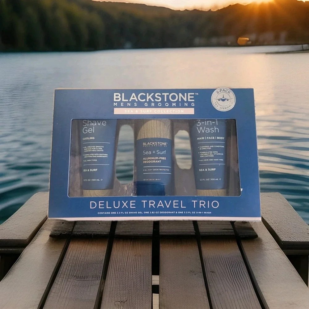 Blackstone Mens Sea & Surf Deluxe Trio Shave Gel Deodorant 3 In 1 Body Wash Set